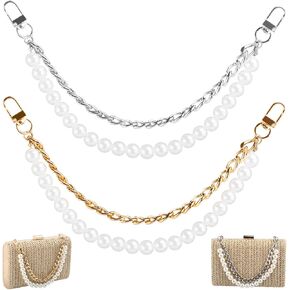 2pcs Pearl Purse Chain Extender, Gold & Silver Purse Extender Chain Double Purse Strap Extender Bag Charms Extender Pearl Chain Replacement for Handbags Purse Making Supplies