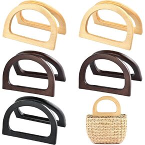 Worldity 10 Pcs Wooden Bag Handles for Bag Making, D Shape Purse Handles, Classic Purse Handles for Crochet Bags, Purse Making Supplies Purse Handles Replacement for Handmade Beach Crochet Bag