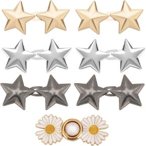 ZENGLU 14 PCS Adjustable Waist Clips Waist Button Pins for Pants with Stars and Daisies Waist Tighteners for Jeans Button Tighteners for Jeans