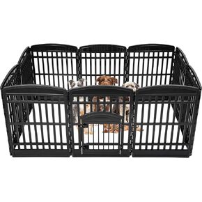 IRIS USA 35" 10-Panel Pet Dog Puppy Playpen with Door, Small, Medium, and Large Dogs, Keep Pets Secure, Easy Assembly & Storying, Customizable, Black