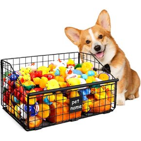 Dog Toy Basket, Metal Chew-Proof Pet Toy Storage Box with Handles, Large Dog Toy Organizer for Blankets & Leashes, Living Room Decor