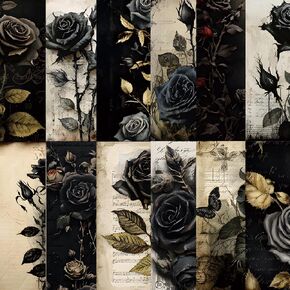 24 Sheets Black Rose Scrapbook Paper 6'' x 6'' Black Rose Pattern Pad Black Rose Single-sided Scrapbook Paper Black Rose Craft Paper for Card Making Kit Black Rose Cardstock Origami DIY