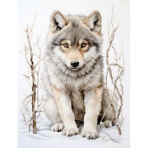 Cross Stitch Kits Counted Kit Cross-Stitching Pattern for Home Decor, 11CT Pre-Printed Fabric Embroidery Crafts Needlepoint Kit 40x50cm - White Wolf B3