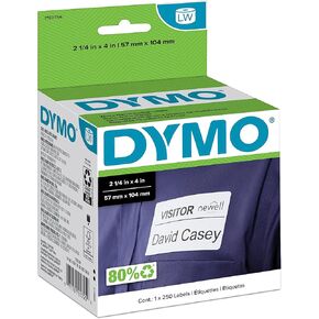 DYMO LW Self-Adhesive Name Badge Labels for LabelWriter Label Printers, White, 2-1/4'' x 4'', 1 roll of 250 (1760756)