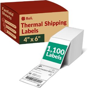 Reli. Thermal Shipping Labels (1100 Pack) 4x6 Thermal Labels | Fanfold, Direct Heat Printer Paper | Shipping Stickers Compatible w/Rollo & Most ThermalPrinters (4"x6", White)