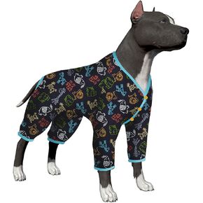 LovinPet Giant Dogs Pajamas Onesies, Big Dog Onesie Post Surgery Wear, PJS for Pitbulls, Lightweight Pitbull Dog Pullover Pajamas, Full Coverage Dog Pjs, Black Taco Print, Pitbull Clothes, Medium