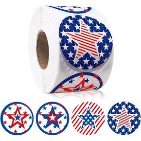 500Pcs 4th of July Stickers 1.5’’ Round Envelope Seal Stickers Star American Flag Gift Label for Card Candy Bag Boxes Gift Wrap Independence Day Party Decoration Favors