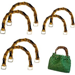 6 Pcs Imitation Bamboo Bag Handles, Replacement Resin Purse Handbag Handles, 2 Sizes U-Shape Handbag Handle Replacement Accessories with Gold Buckle for Clutch Purse, DIY Bags, Straw Woven Rattan Bag