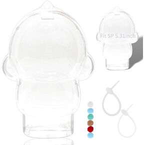 Protective Display Case for SKULLPANDA Winter Symphony & L’impressionnisme Series Plush – Acrylic Clear Dustproof Cover with 2 Silicone Straps & Decorative Balls, 360° Visibility Showcase Box