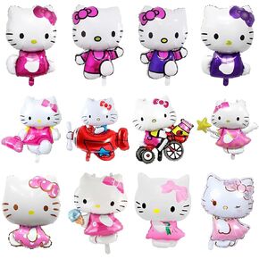 12Pcs Kitty Foil Balloons for Kitty Birthday Party Girls Birthday Party Balloons,Baby Shower Birthday Party Decorations