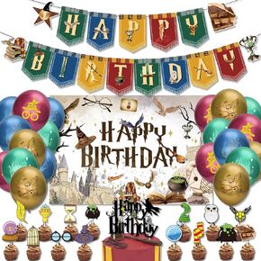 Magical Wizard Birthday Party Decorations, Party Favors Supplies, Magical Wizard Merch Include 16 Balloons,1 Banner, 16 Cake Topper ,1 Big Party backdrop, 2 Ribbon(36Pcs)