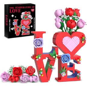 مجموعة بناء رومانسية لوف إن إناء القلب - 1216 PCS Rose Flower Building Kit للبالغين - الهدايا الإبداعية للنساء والرجال ، هدايا عيد الحب الفريدة بالنسبة لها له