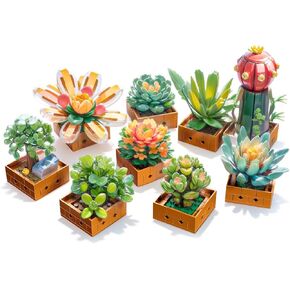 BIGEARN Artificial Flowers Building Sets for Adults - 9 Pack DIY Botanicals Succulents - Faux Indoor Plants for Office & Home Decoration - Gift Idea for Mothers Day, Christmas