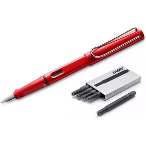 قلم نافورة Lamy Safari ، Nib + 5 خراطيش حبر أسود (أحمر)