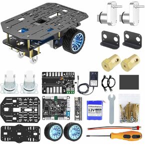 Yahboom 4WD Smart Chassis Car Kit with Aluminum Alloy Chassis,520 Encoder Motor,65mm Wheels,Robotic Moving Platform (Black, Unassembled) with Battery