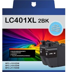 LC401XL Black Ink Cartridge Compatible with Brother LC401 Ink cartridges High Yield Work with Brother MFC-J1010DW MFC-J1012DW MFC-J1170DW Printer (2 Pack)