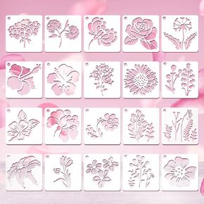20 Pcs Flower Painting Stencils Sunflower Rose Crafts Art Paintings Stencil DIY for Wall Floor Decor Large Flower Plant Plastic Reusable Stencils for Painting on Wood Rocks Canvas Fabric Glass