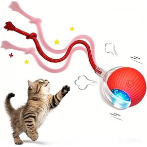 Interactive Cat Toy Rolling Ball with Tail Rope for Indoor Cats, Electric 360° Smart Automatic Moving Dog Toy to Keep Them Busy, Peppy Pet Snappy Tail Cat Toy