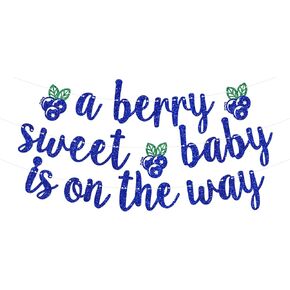 A Berry Sweet Baby is on the Way Banner, Blueberry Baby Shower Party Decorations for Boys Girls, Berry Sweet Fruits Themed Kids' First Birthday Baby Shower Party Decorations Supplies, Blue Glitter