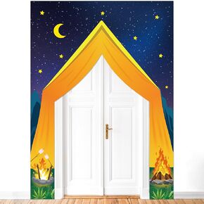 3Pcs Camping Party Decorations Porch Banners Backdrop for Summer Camp Campfire Adventure Door Cover Camper Theme Birthday Baby Shower Photo Booth Props Supplies