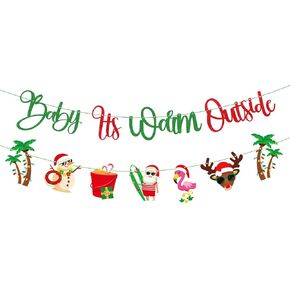 July Summer Tropical Christmas Banner - Decorations for Baby Shower, Beach Party Supplies