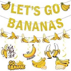 Banana Party Decorations Banana Birthday Decorations Let's Go Bananas Banner Hanging Swirls for Fruit Themed Party Decorations