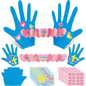 يوم Watinc Foder's Handprint Craft Kit - 28 مجموعة DIY نقدر الحرف اليدوية لأبي مع Cross Heart Sticker ، وصنع بطاقات المعايدة للأنشطة الفنية في مدرسة الأحد المسيحية