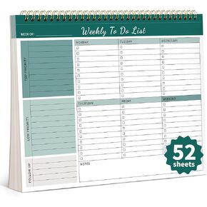 Weekly To Do List Notepad, 52 Undated Sheets （8.5"×11") Duplex-printed Weekly Planner Notepad For Work Home School Office Desk Accessories Supplies & Goal Setting Tasks - Green