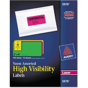 Avery 5978 Neon Laser Labels, Rectangle, 2-Inch x4-Inch, 150/PK, Assorted
