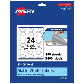 Avery TrueBlock Matte White Oval Labels, Sure Feed Technology, 1" x 2", 240 Matte White Labels, Print-to-The-Edge, Laser/Inkjet Printable, Great for Packaging and Product Merchandising