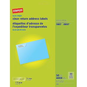 Staples 573947 Laser/Inkjet Address Labels 1/2-Inch x 1 3/4-Inch Clear 80 Labels/Sheet