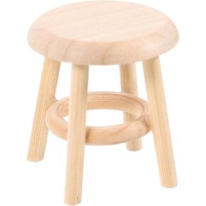 Wakauto Miniature Round High Stool Model Dollhouse Furniture Accessories 1:12 Scale Mini Solid Wooden Stool for Mini Scene Simulation Accessory