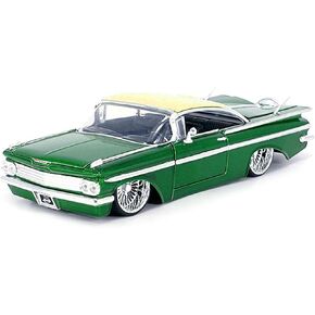 1959 Chevy Impala Lowrider Green Metallic with Cream Top and DUB Wire Wheels Street Low Series 1/24 Diecast Model Car by Jada 34759
