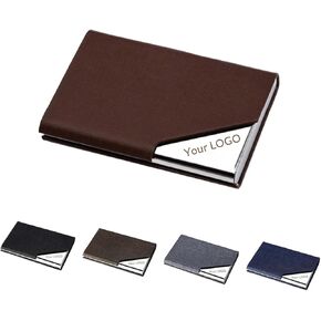 Custom Business Card Holder Case, Personalizd PU Leather & Stainless Steel Multi Wallet Credit Card & ID Holder for Men & Women with Engraved Logo & Name Personalization
