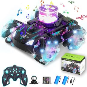 RC Stunt Car Remote Control Car 2.4Ghz 360° Rotating with HD Projection Light and Cool Music, Christmas Birthday Gifts for Boys Age 6-12 Kids Outdoor Toys （Blue ）