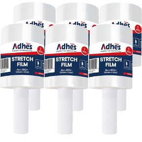 ADHES Handheld Stretch Film, 6 Rolls 100mm x 150m, Heavy Duty Plastic Wrap for Packaging, Moving, and Storage