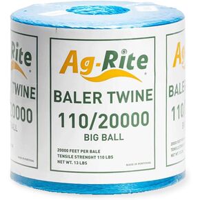 Baling Twine, Poly Propylene 110 Pound Knot Strength and 20,000 Foot Length, Single Spool, Crop Baling, Commercial Bundling (Blue)