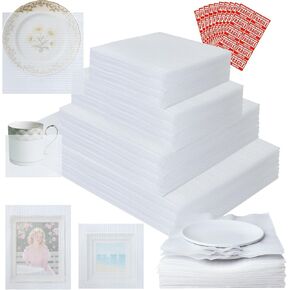 350 Pcs Dish Packing Supplies for Moving, 250 Cushion Foam Pouches and Sheets, 4 Sizes (16x12'', 12x12'', 12x8'', 8x8'') with 100 Fragile Stickers, Foam Pouches for Packing, Storage, Shipping