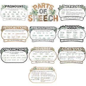 PAIVSUN 10 Pcs Parts of Speech Poster for Classroom, Boho Classroom Bulletin Board Decor for Elementary Middle High School, Grammar Educational Posters Teacher Must Haves Supplies