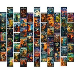 Novel Book Wall Collage Kit - Library Classroom Book Decor Aesthetic - Literature Educational Posters & Prints For Classroom Decorations - Middle School Classroom Must Haves - 4x6 Inches Set of 60