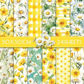 24-Sheet Sunflower Daisy Scrapbook Paper Pad - Double-Sided Junk Journaling Paper for Cardmaking, DIY Crafts & Die-Cutting Projects (12 Designs, 12"x12" Cardstock)