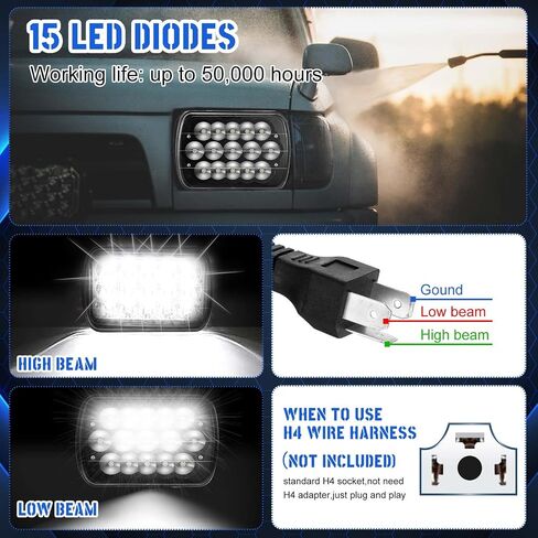 4 Pcs Rectangle LED Headlights H6054 5 x 7 7 x 6 Led Headlights Headlamp Sealed Beam Led Headlamp for Trucks Van Express Car in Saudi Arabia