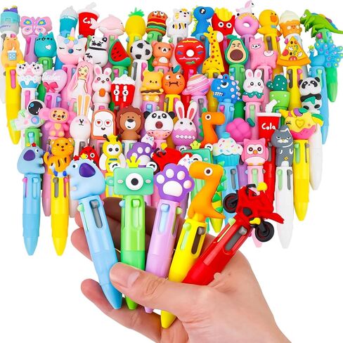 LUYI 30 Pcs Mini Multicolor Pens in One 4-in-1 Fun Cute Animals Pens Bulk for Kids, Retractable Kawaii Cool Cartoon Ballpoint Pens for Birthdays Office School Supplies Gifts in Kuwait