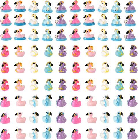 50pcs Mini Flamingo Resin Ducks, Summer Swim Rings Bikinis Sunglasses Surfboards Small Little Flamingo Miniatures Tiny Resin Animals Figures for Dollhouse Garden Landscape Decor DIY Crafts (Style 4) in Saudi Arabia