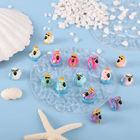 50pcs Mini Flamingo Resin Ducks, Summer Swim Rings Bikinis Sunglasses Surfboards Small Little Flamingo Miniatures Tiny Resin Animals Figures for Dollhouse Garden Landscape Decor DIY Crafts (Style 4) in Saudi Arabia