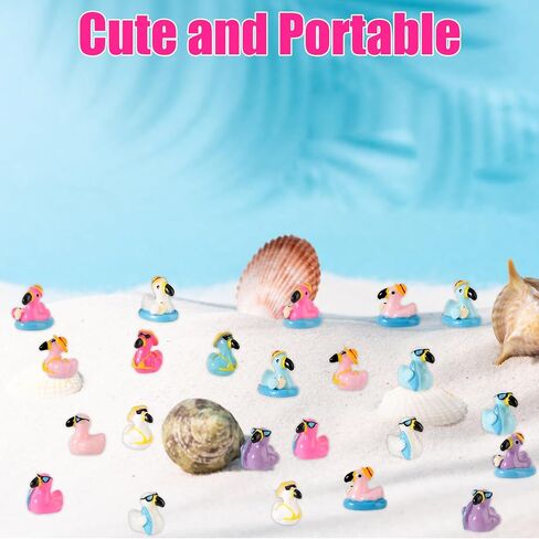 50pcs Mini Flamingo Resin Ducks, Summer Swim Rings Bikinis Sunglasses Surfboards Small Little Flamingo Miniatures Tiny Resin Animals Figures for Dollhouse Garden Landscape Decor DIY Crafts (Style 4) in Saudi Arabia