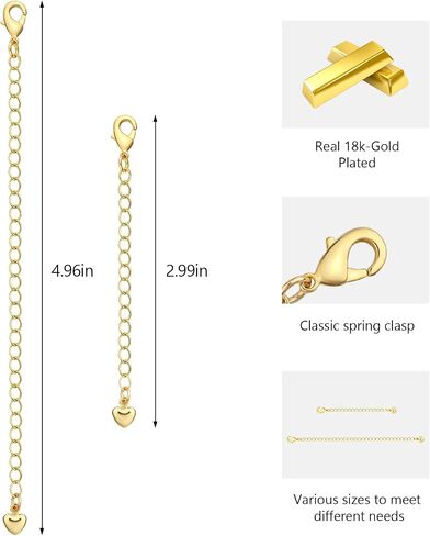 4pcs 18k موسع قلادة مطلي بالذهب - موسع سلسلة التمديد للقرائد سوار الذهب الأبيض/الذهب موسع مجموعة لصنع المجوهر in Kuwait