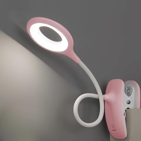 Clip On Reading Light, USB Rechargeable Clip On Lamp, 3 Color Touch Dimmable, Eye Protect, Pink in Saudi Arabia