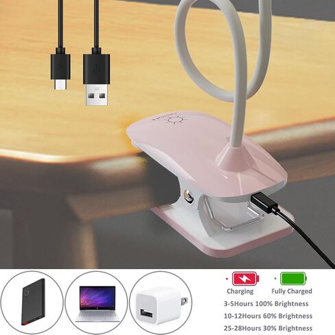 Clip On Reading Light, USB Rechargeable Clip On Lamp, 3 Color Touch Dimmable, Eye Protect, Pink in Saudi Arabia