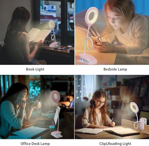 Clip On Reading Light, USB Rechargeable Clip On Lamp, 3 Color Touch Dimmable, Eye Protect, Pink in Saudi Arabia